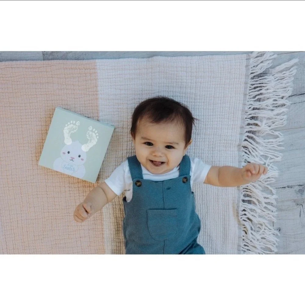 Pearhead My First Easter Baby Footprint Canvas Kit Bunny Keepsake 6x6 Mint Green